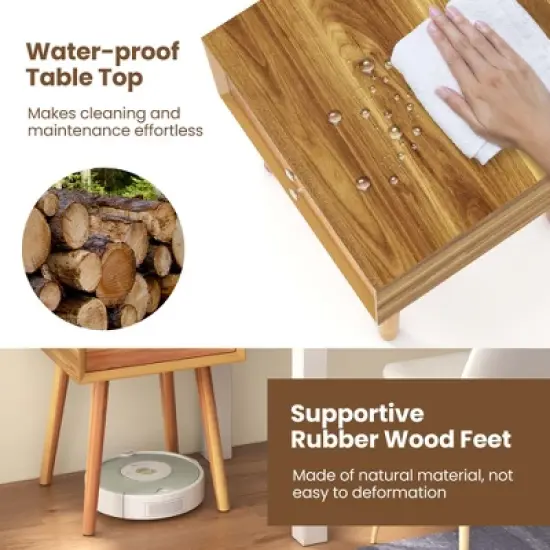 Costway End Table W/Drawers and Storage Wooden Mid-Century Accent Side Table Multipurpose for Bedroom, Living Room Home Furniture Nightstand image {6}