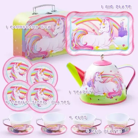 Joyfy Kid Tea Set, Unicorn Tea Set for Toddlers, Tea Party Pretend Play Set, Perfect Kitchen Toy Birthday Gift for Little Girls Ages 2 3 4 5 6 Years image {1}