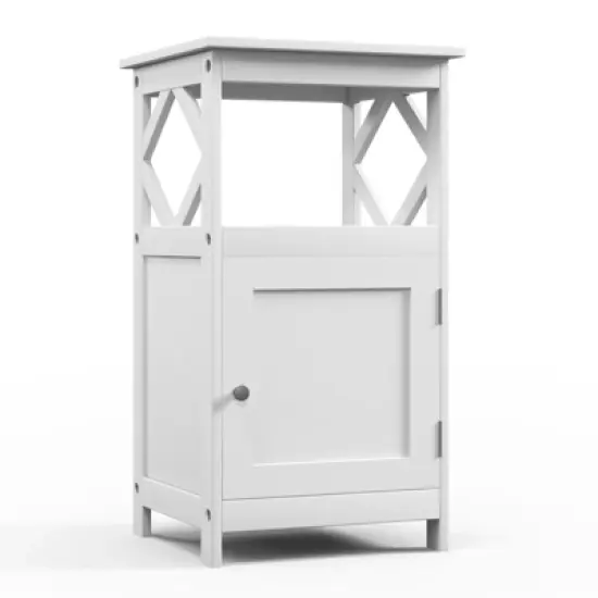Tangkula Bathroom Floor Cabinet Single Door Storage Cabinet with Open Compartment Anti-Toppling Device Grey/White image {9}