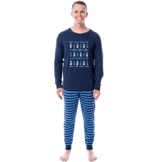 Disney Adult Unisex Frozen Movie Film Olaf Sweater Sleep Pajama Set Blue image {1}