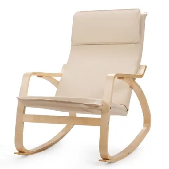 Costway Set of 2 Bentwood Rocking Chair Relax Rocker Lounge Chair w/Fabric Cushion Gray\ Beige image {7}