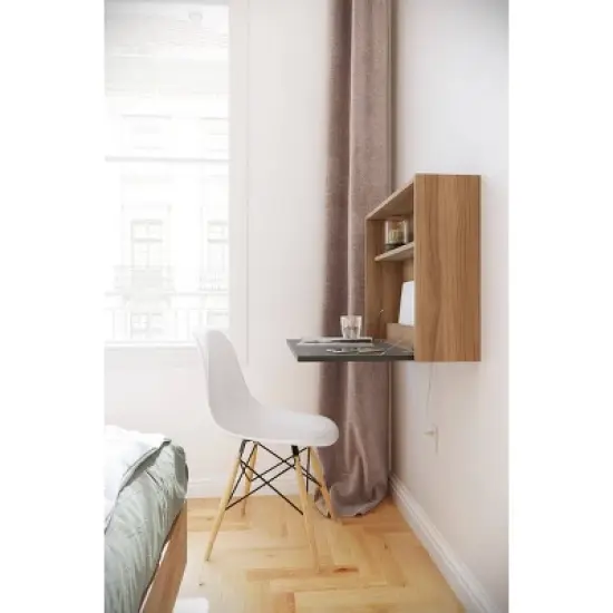 Slim Small Wall Mounted Secretary Desk Nutmeg/Charcoal Gray - Nexera image {3}