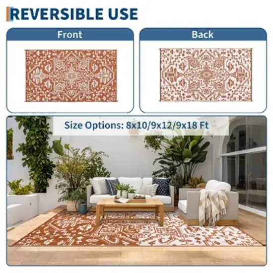 Outdoor Rug Waterproof Reversible Plastic Straw Patio Rug image {5}