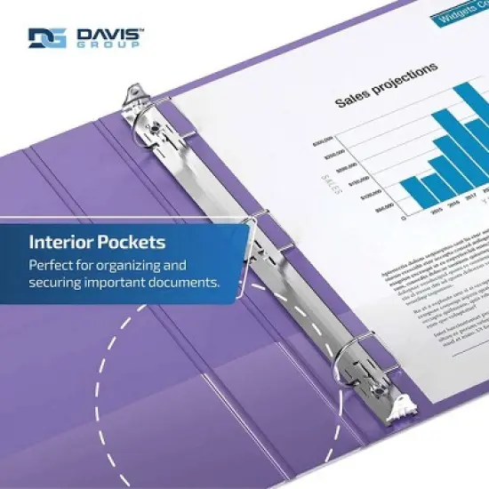 Davis Group 6pk 1" Premium Economy D Ring Binders Purple: Hard Cover, 225 Sheet Capacity, 2 Pockets, Polypropylene image {5}