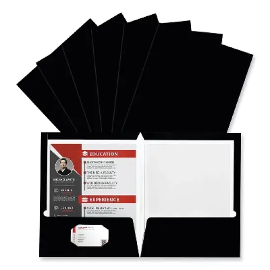 Universal Laminated Two-Pocket Folder Cardboard Paper Black 11 x 8 1/2 25/Pack 56416 image {4}