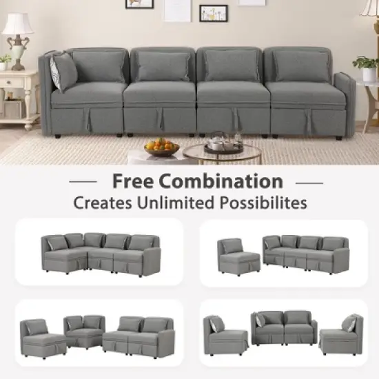 122.8" Minimalist Convertible Modular Sofa, Upholstered Sectional Sofa Couch with 5 Pillows-ModernLuxe image {4}