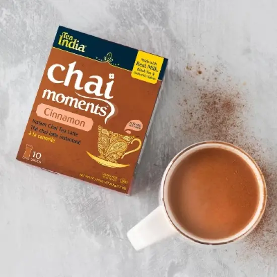 Tea India Chai Moments Cinnamon Chai Tea Instant Latte Mix with 10 Sachets Pack of 6 image {3}
