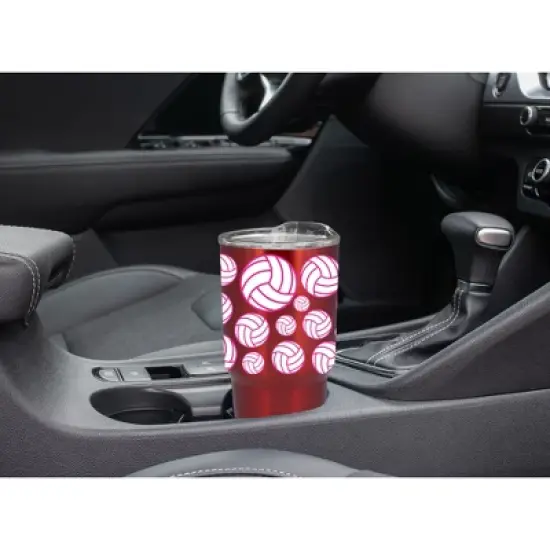 100 North 30 Ounce Stainless Steel On the Go Travel Tumbler With Push Top Lid, Volleyball Red image {4}