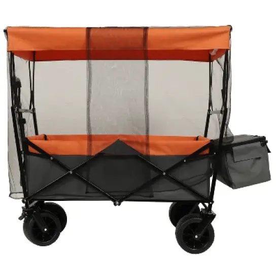 480Lbs Collapsible Wagon with Canopy,Wagon Stroller with 7" All-Terrain Wheels, Lightweight Foldable Wagon, Large Capacity image {2}