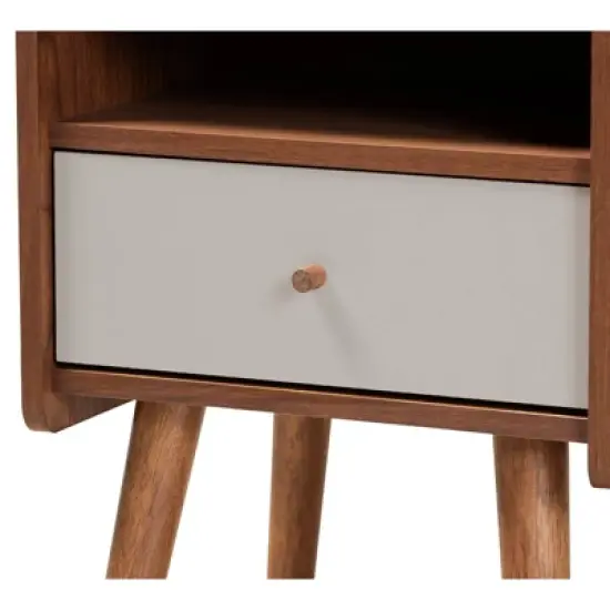 Elario Wood 1 Drawer Nightstand White/Walnut/Brown - Baxton Studio image {4}