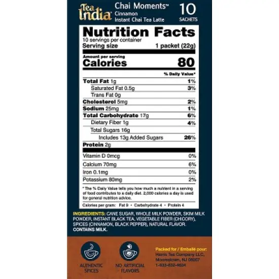 Tea India Chai Moments Cinnamon Chai Tea Instant Latte Mix with 10 Sachets Pack of 6 image {2}