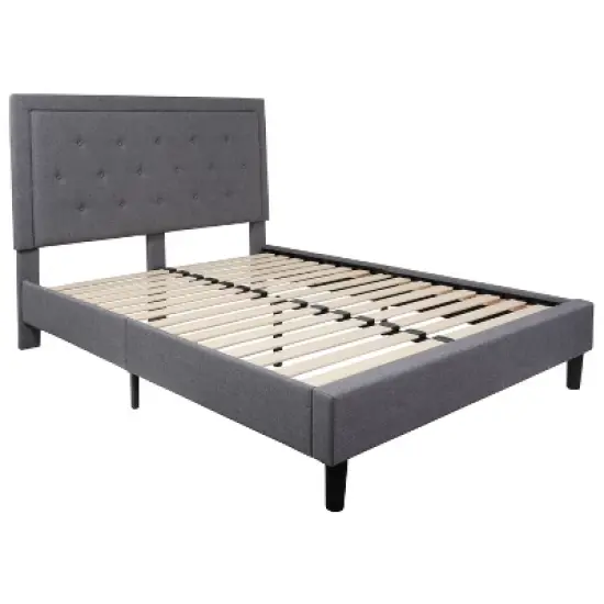Flash Furniture Roxbury Tufted Upholstered Platform Bed with 10 Inch CertiPUR-US Certified Foam and Pocket Spring Mattress image {9}