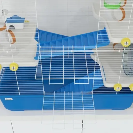 PawHut Hamster Cage, 4 Tier Small Animal Cage Rat Cage with Tunnel Tube System, Hut, Exercise Wheel, Water Bottle, Food Dish, for Syrian, Gerbil, Blue image {5}