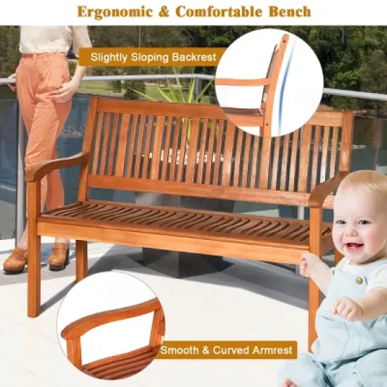 Tangkula Outdoor Eucalyptus Wood Park Bench Loveseat Chair with Armrest image {6}