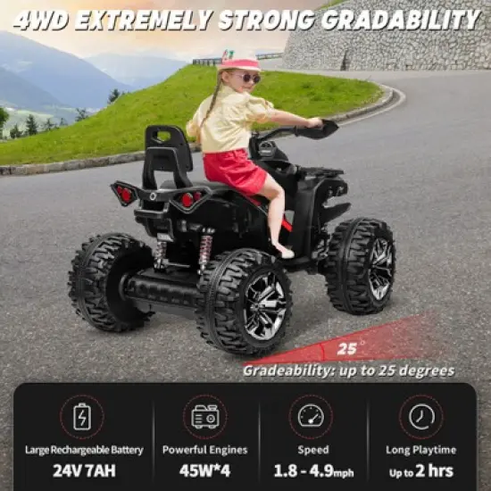 JOYRACER 24V Kids Ride-On ATV, 2-Seater 4-Wheeler Quad Electric Powerful Car w/ 800W Motor, Remote, High/Low Speed, Bluetooth/MP3 & LED for Big Kids image {2}