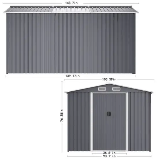 Syemin Deck Boxes,The Gardener's Retreat: Spacious Charcoal Shed,Perfect for Storing Gardening Essentials,Gray,143.4"*100.39"*76.38" image {3}