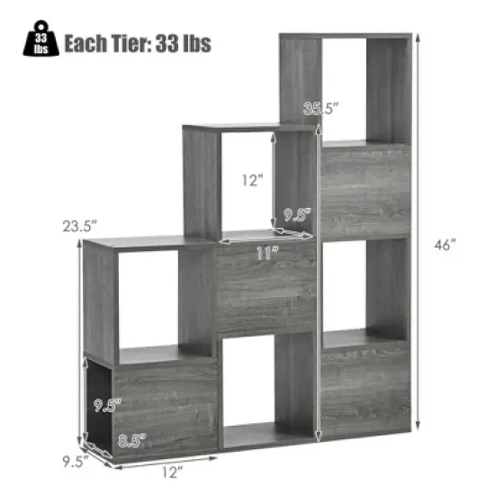 Costway Bookshelf Free Combination Bookcase Storage Organizer Display Shelf Gray image {1}