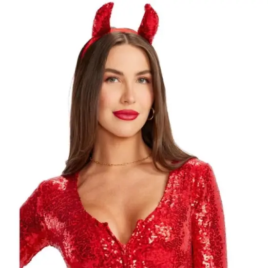 Tipsy Elves Classic Red Devil Halloween Costume for Women Long Sleeve Bodysuit with Devils Horns Headband image {3}