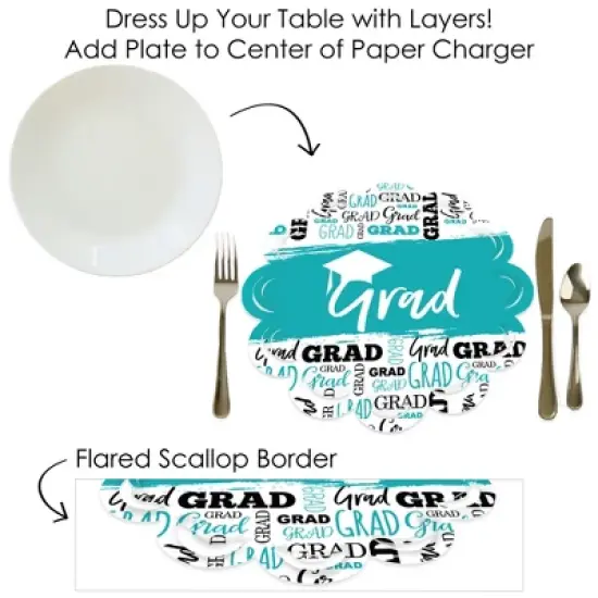 Big Dot of Happiness Teal Grad - Best is Yet to Come - Turquoise Graduation Party Round Table Decorations - Paper Chargers - Place Setting For 12 image {6}
