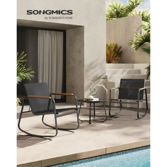 3-Piece Outdoor Patio Set with 2 Rocking Chairs & Table, Steel Frame, Breathable Synthetic Fabric, Garden & Backyard image {1}