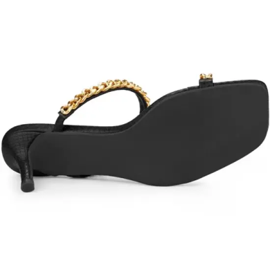 Perphy Snakeskin Printed Square Toe Chain Stiletto Heels Slide Sandals for Women image {4}