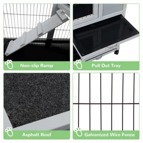 Sandinrayli Rabbit Hutch Indoor Outdoor Bunny Cage 39" L Large 2-Story Wooden Small Animal House Enclosure with Wheels image {7}