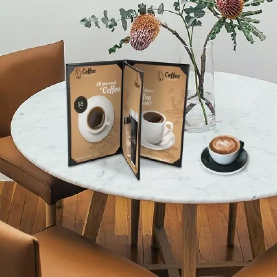 WeChef 5 Pack Menu Covers 8.5 x 14" 4 Views Faux Leather Cafe Restaurant Bars Black image {8}