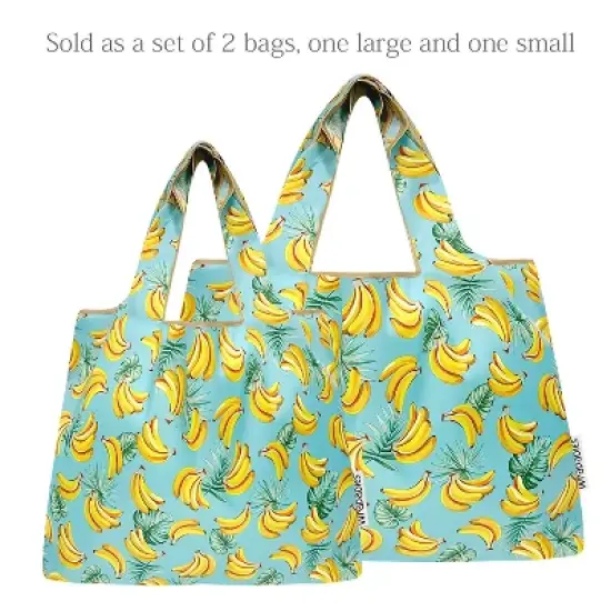 Wrapables Large & Small Foldable Nylon Reusable Shopping Bags (Set of 2), Bananas image {2}