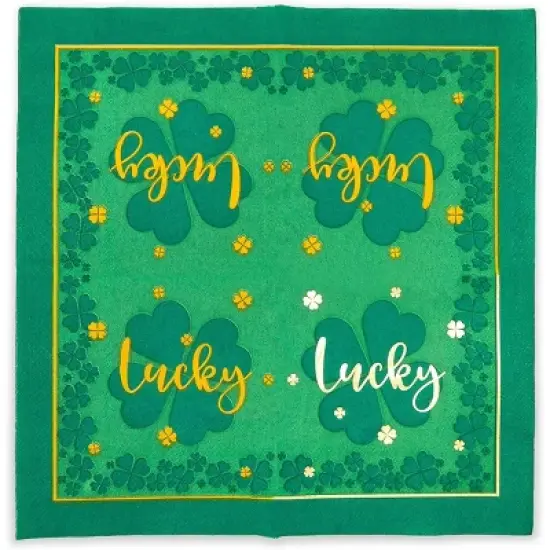 Sparkle and Bash 50 Pack St Patricks Green Four Leaf Clover-Themed Lucky Disposable Cocktail Paper Napkins image {5}