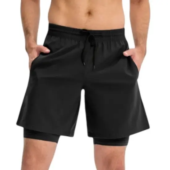 Anna-Kaci Active Men's Athletic Training Shorts with Inner Compression Layer Side Pockets and Adjustable Drawstring Waist image {5}