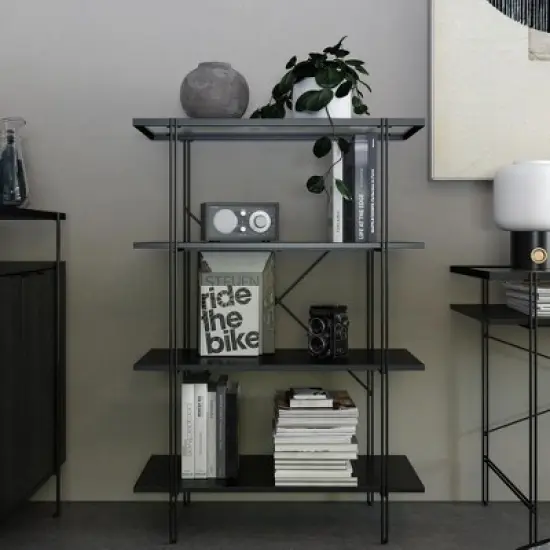 RealRooms Vance 4 Shelf Bookcase, Black Oak image {1}