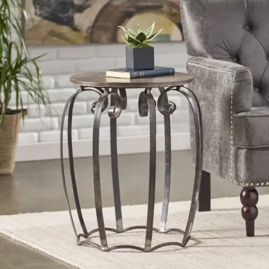 Wiers Modern Industrial Handcrafted Mango Wood Side Table Gray/Black - Christopher Knight Home image {1}
