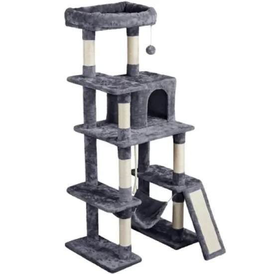 Yaheetech 63" Multilevel Plush Cat Tree with Hammock for Cats Kitchens image {8}