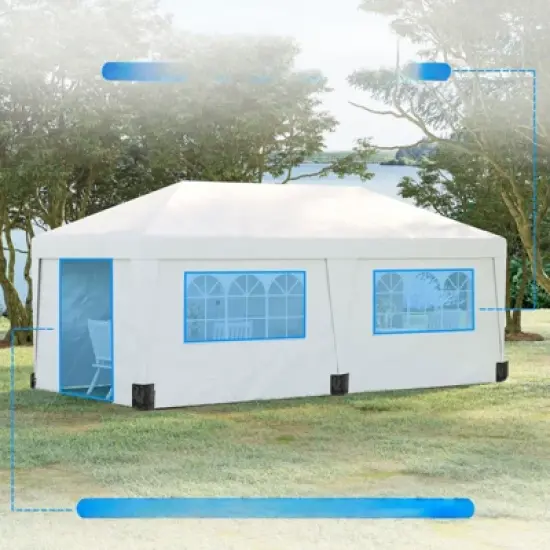 DSVIMOY 10'*19.5' Pop Up Canopy Tent with Sidewalls, Height Adjustable Party Tent, Event Shelter with Double Doors, White, 232.25"*117"*112.25" image {4}