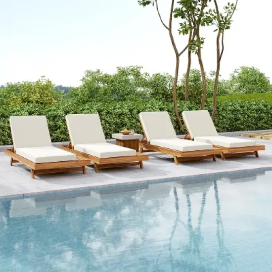 Christopher Knight Home Dawn Patio Rustic Acacia Wood Adjustable Chaise Lounge with Water-Resistant Cushions (Set of 4) image {1}