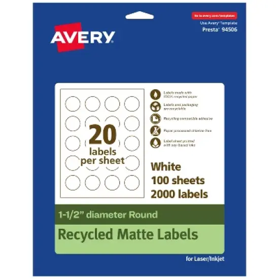 Avery Recycled Matte White Labels,  1-1/2" diameter Round image {9}