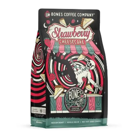 Bones Coffee Company Strawberry Cheesecake Whole Coffee Beans 12 oz Medium Roast (Whole Bean) image {3}