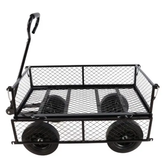 YONWAY Heavy Duty 660 Lbs Capacity Mesh Steel Garden Cart Folding Utility Wagon with Removable Sides10 inch Tire image {4}
