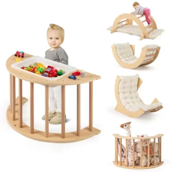 Costway 6 in 1 Climbing Arch for Toddlers with Collapsible Storage Bin Removable Cushion Natural/Colorful image {10}