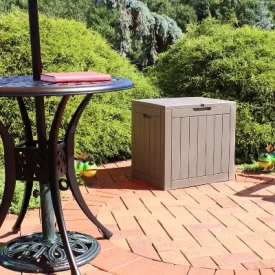 Sunnydaze Lockable Outdoor Small Deck Box with Storage and Side Handles - 32-Gal. image {4}