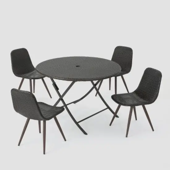 Jude Caleb 5pc Wicker Dining Set - Brown - Christopher Knight Home image {1}