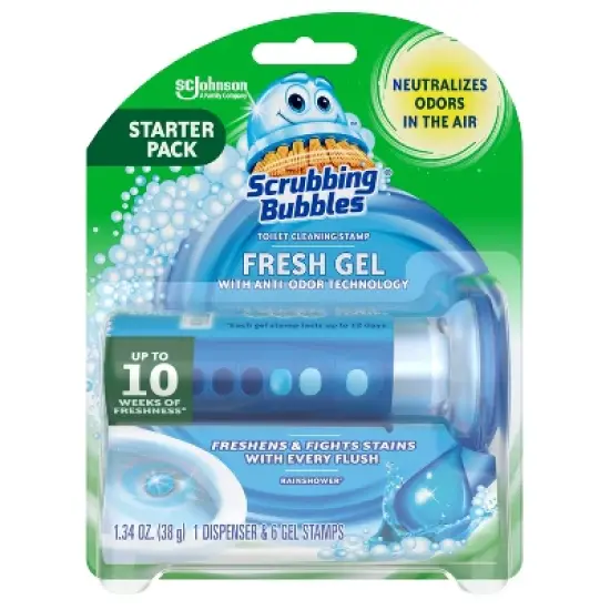 Scrubbing Bubbles Rainshower Scent Fresh Gel Toilet Cleaning Stamp image {4}