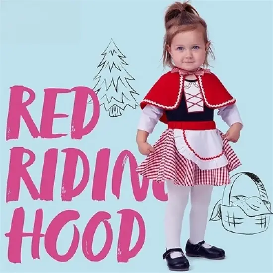 Joyfy Toddler's Little Red Riding Hood Costume Halloween - Little Red Riding Hood Costume with Hood Bodysuit Cape&Skirt Set for Baby Girls image {2}