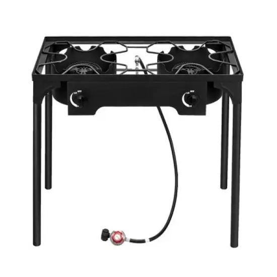 KTMBDW Outdoor Camp Stove High Pressure Propane Gas Cooker Portable Cast Iron Patio Cooking Burner (Double Burner 150000-BTU), Black image {1}