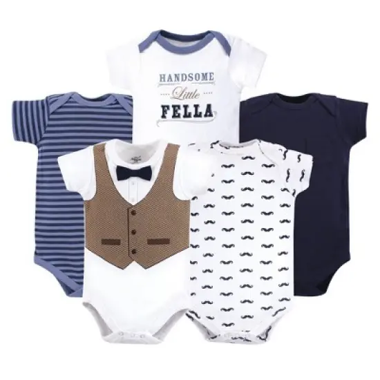 Little Treasure Baby Boy Cotton Bodysuits 5pk, Handsome Fella image {2}