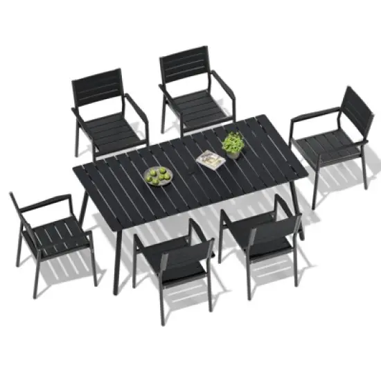 Crestlive Products Outdoor Dining Set Patio Dining Table Wooden-Like Top and Aluminum Frame Umbrella Hole image {10}