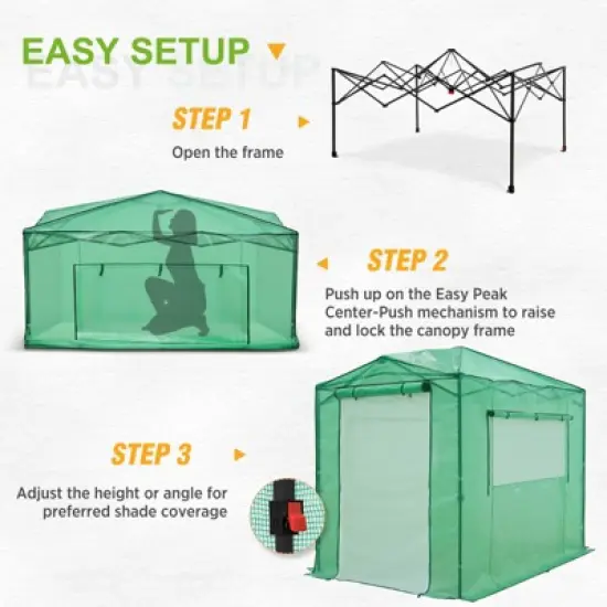 EAGLE PEAK 8'x6' Portable Walk-in Greenhouse, Upgraded Screen Mesh Door, Green image {1}