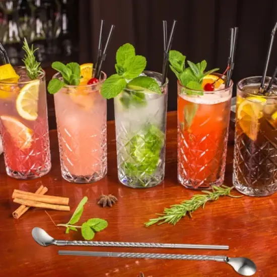 Unique Bargains Stainless Steel Reusable Long Handle Shovel Shaped Spoon Straws 4 Pcs image {5}