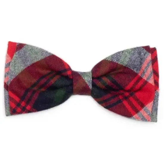 The Worthy Dog Red/Green/Navy Plaid Bow Tie Adjustable Collar Attachment Accessory image {2}