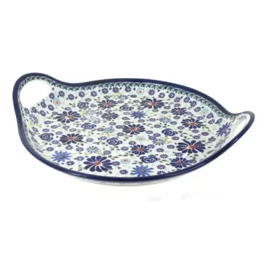 Blue Rose Polish Pottery 1333 Zaklady Round Serving Tray with Handles image {4}